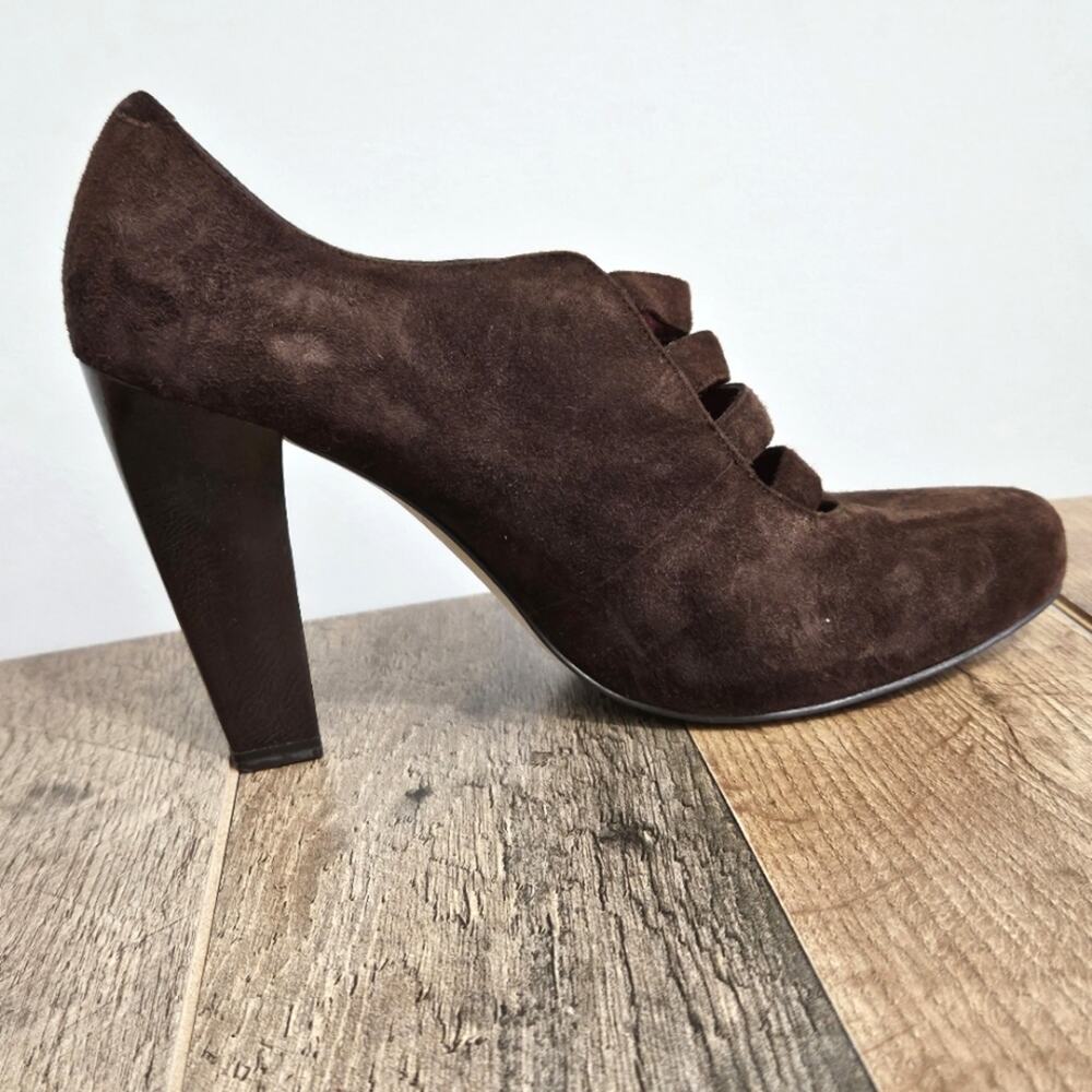 Enzo Angliolini Brown Suede Leather‎ Strappy Buckle Detail Chunky Heel Shoes 6